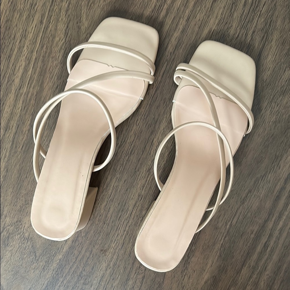 Nude Strappy Block Heel Sandals